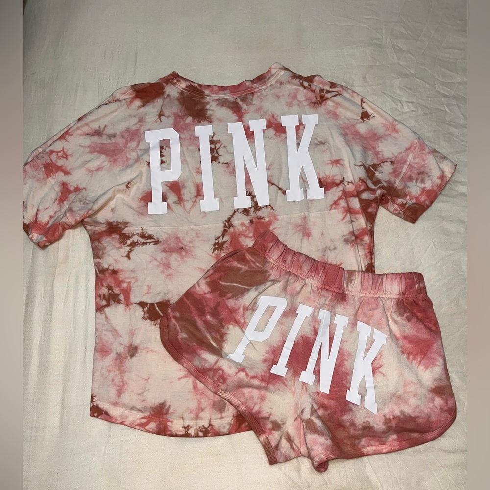 Victoria's Secret PINK Tie-Dye Pink & Brown Athletic Shorts Set